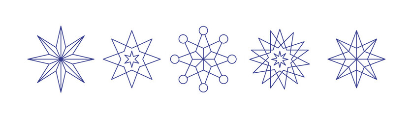 weihnachtliche Sterne linear gezeichnet- Set mit 5 icons