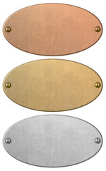 Bronze, gold and silver metal plates set isolated with clipping path included