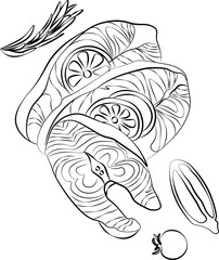 salmon steak vector line illustration