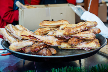 closeup of traditional french sandwich with pork sausage