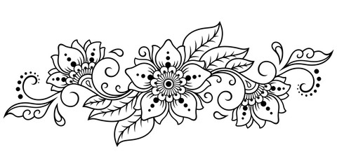 Mehndi flower pattern for Henna drawing and tattoo. Decoration in ethnic oriental, Indian style. Doodle ornament. Outline hand draw vector illustration.