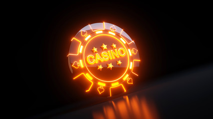 Gambling Chips in Spades Symbol Concept With Neon Lights - 3D Illustration