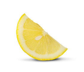 One slice of lemon citrus fruit isolated on white background