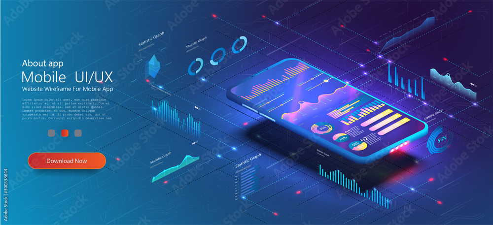 Leinwandbilder online statistics and data analytics ux/ui . digital money market, investment, finance and trading. 