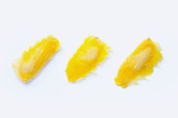 Mango seeds on white background. Top view