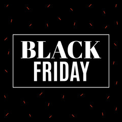 Banner for Black Friday. On a black background, there is a white inscription surrounded by red, small dashes. Brush element. Great for promoting sales.