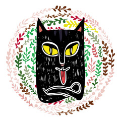 Cat emotions naughty tongue vector illustration character hand drawing