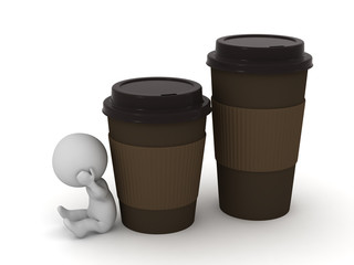 Upset 3D Character with Two Large Coffee Cups