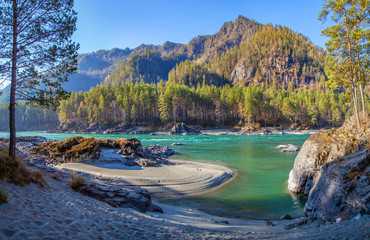 Wild Katun river in Altai mountains
