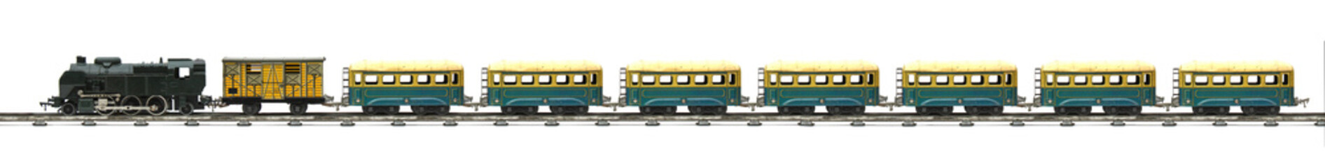 Electric railway train roys isolated on white background