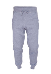 Blank training jogger pants color grey front view on white background