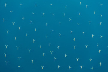 Aerial View of Wind turbines in the Sea,Blue Power