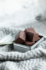 Homemade raw milk free, sugar free vegan chocolate brownies or fudge