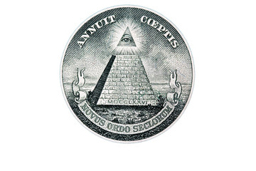 Pyramid from back side of 1 dollar bill on white background