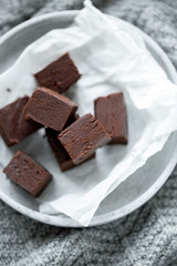 Homemade raw milk free, sugar free vegan chocolate brownies or fudge