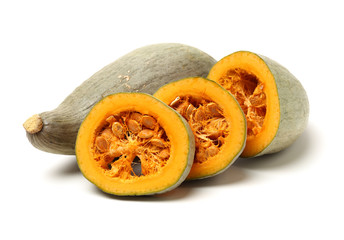 ALong Green Squash on a White Background