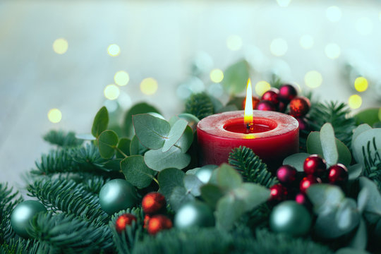 Burning Christmas Candle  -  Advent Candle  -  Abstract Xmas Card