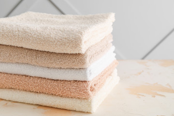 Soft clean towels on table