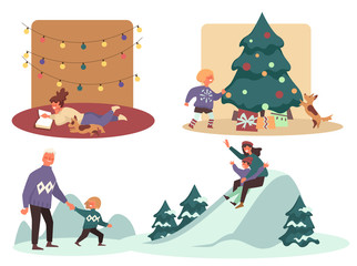 Winter holidays season activities of parents with kid