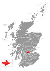Falkirk red highlighted in map of Scotland UK