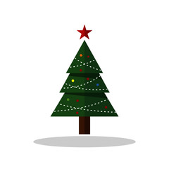 Decorated simple christmas tree with star on top of it. Vector Illustration EPS 10.
