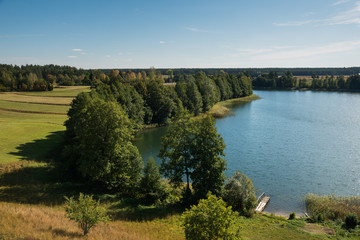 Fototapeta na wymiar View on the observation tower in Krusznik to the Mulaczysko lake, Podlaskie, Poland
