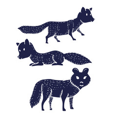 Dogs or Foxex or Wolves Hand Drawn on white background. For wallpaper, fabric print. Vector