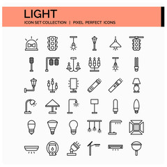Light Icons Set. UI Pixel Perfect Well-crafted Vector Thin Line Icons. The illustrations are a vector.