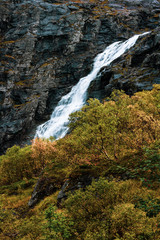 Obraz premium Norwegian Autumn powerful waterfall in the Forest