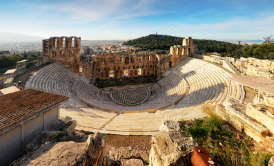 Fototapeta na wymiar Athens - Ruins of ancient theater of Herodion Atticus in Acropolis, Greece