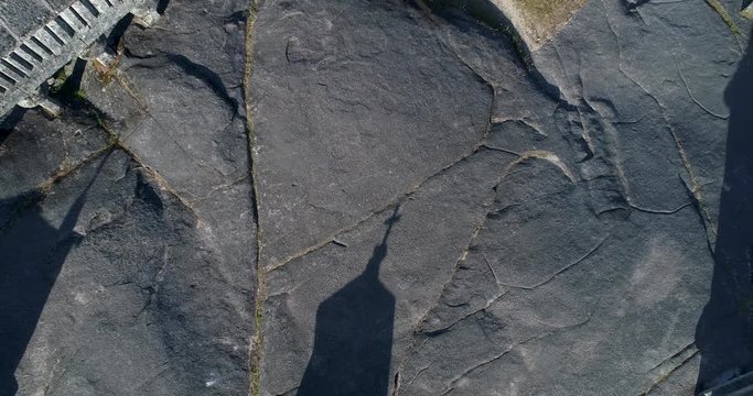 Aerial revealing view of the granaries (espigueiros) at the traditional village of Soajo, Portugal