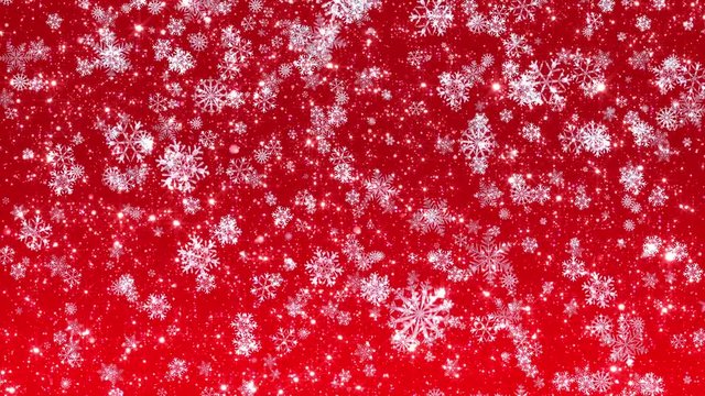 4k Shiny Falling Snowflakes Red Background 1