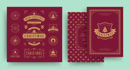 Christmas labels and badges vector design elements set with greeting card template.