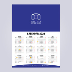 Wall Desk Calendar Template for 2019 Year. Vector Design Print Template, Week starts on Monday