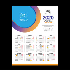 Wall Desk Calendar Template for 2019 Year. Vector Design Print Template, Week starts on Monday
