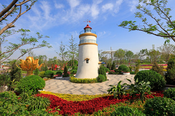 Macao Guia lighthouse miniature landscape, in the park, Tangshan City, Hebei Province, China