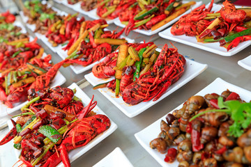 Fried crayfish in the kitchen and snail