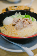 Delicious Japanese tonkatsu ramen in bowl.