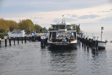 car ferry to Konstanz moored in Meersburg, Lake Constance, Baden-Württemberg, Germany