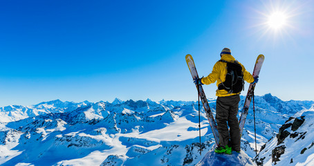 Ski area with amazing view of swiss famous mountains in beautiful winter snow  Mt Fort. The...