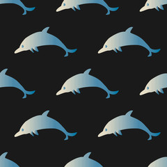 Seamless Pattern with blue dolphins