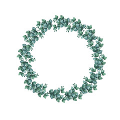 Green eucalyptus frame isolated on white background. Hand drawn watercolor illustration.