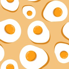 Seamless pattern of fried eggs, morning food repetitive illustration.