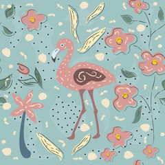Flamingo Bird and toucan Seamless Pattern