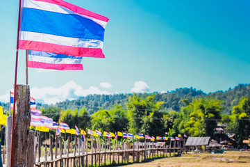 flags of the countries on a background of blue sky