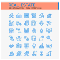 Real Estate Icons Set. UI Pixel Perfect Well-crafted Vector Thin Line Icons. The illustrations are a vector.