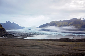 Beautiful aerial view of the nature in Skaftafell Glacier national park on a gorgeous autumn day in Iceland