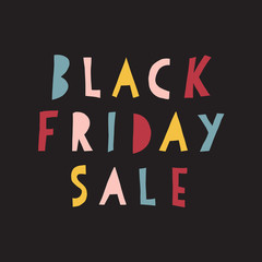 Black Friday Sale vector banner kids. Handwritten typography stencil paper cut out style for promotional flyers, cards. Cute childrens sale text