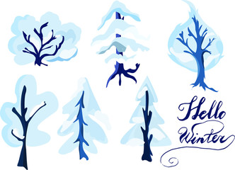 Fototapeta na wymiar Big set with winter trees. Vector illustration.