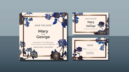 Blue Roses Wedding  Invitation Template